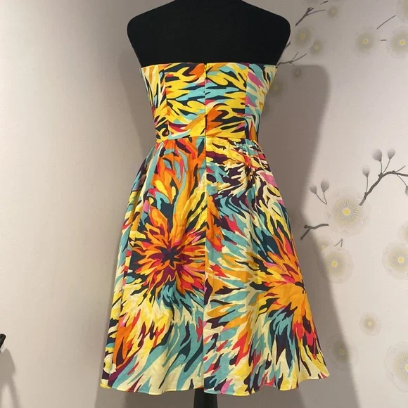 Vintage 90s Y2K NICOLE MILLER Strapless Cocktail Dress Tropical Floral Print XS - Picture 5 of 7